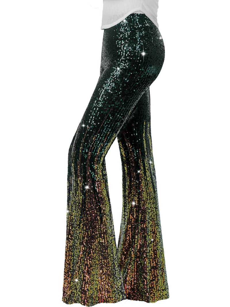 Nawgut Sequin Flare Pants Sparkly Glitter High Waisted Bell Bottom Trousers Disco Party Clubwear for Women-X-Large - Image 1