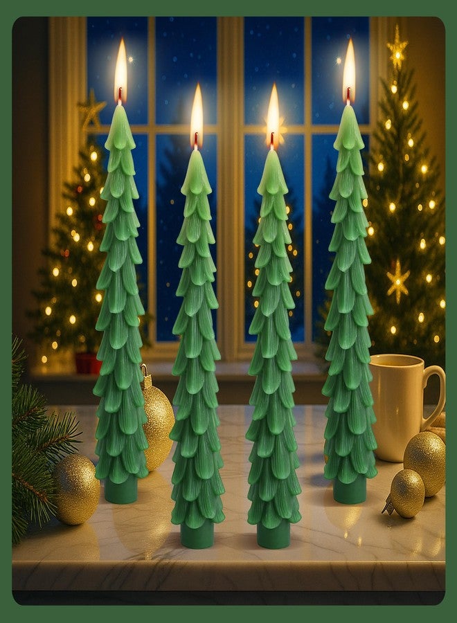 Shupakul 4 Pcs Christmas Tree Taper Candles-10 Inch Unscented Tree Shaped Taper Candle-Green Christmas Decorative Tree Candles for Home Decor Party Centerpiece Decoration - Image 3