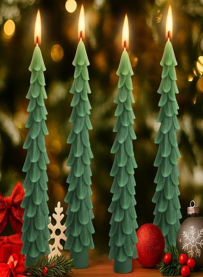 Shupakul 4 Pcs Christmas Tree Taper Candles-10 Inch Unscented Tree Shaped Taper Candle-Green Christmas Decorative Tree Candles for Home Decor Party Centerpiece Decoration - Image 1