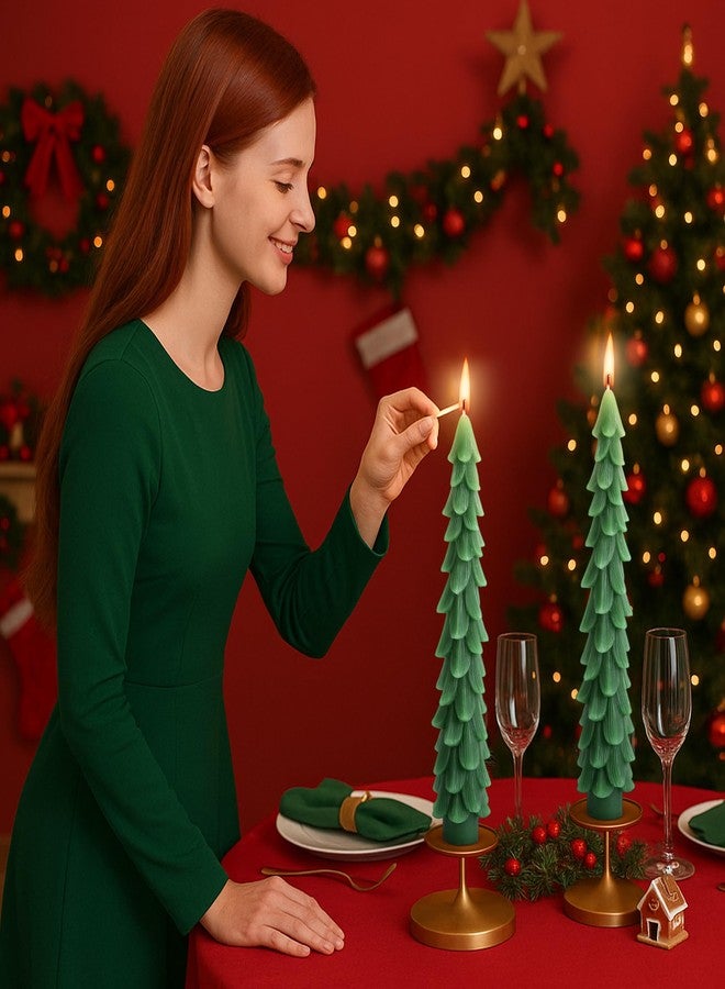 Shupakul 4 Pcs Christmas Tree Taper Candles-10 Inch Unscented Tree Shaped Taper Candle-Green Christmas Decorative Tree Candles for Home Decor Party Centerpiece Decoration - Image 4