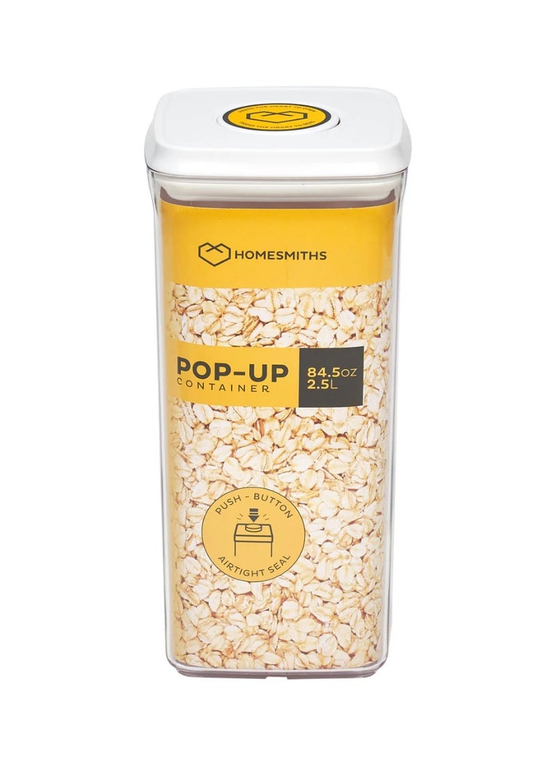 Homesmiths Airtight 2.5 Liter Square Food Popup Container – BPA-Free Clear Storage Box with Secure Popup Lid for Cereals, Rice, Pasta, Snacks & Dry Pantry Goods to Keep Food Fresh, Organized & Moisture-Free - Image 1