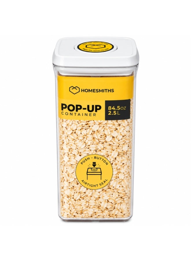 Homesmiths Airtight 2.5L Square Storage Canister with Pop-Up Lid, L 22.5 x B 15.5 x H 9 cm | Clear BPA-Free Kitchen & Pantry Organizer for Dry Goods, Snacks, Coffee, Rice & Flour - Image 1