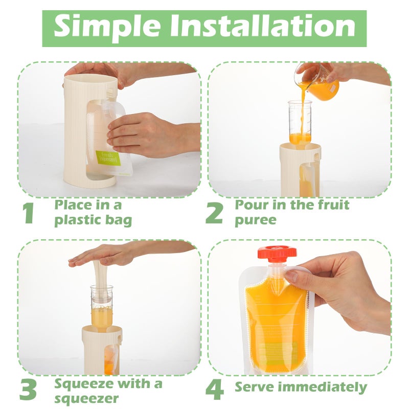 Afarnook Squeeze Station Baby Food Maker Refillable Baby Food Pouches 50 Pcs Squeezed Pouches Filler Snacks Puree Storage Homemade Prep Essential for Infant and Toddlers - Image 3