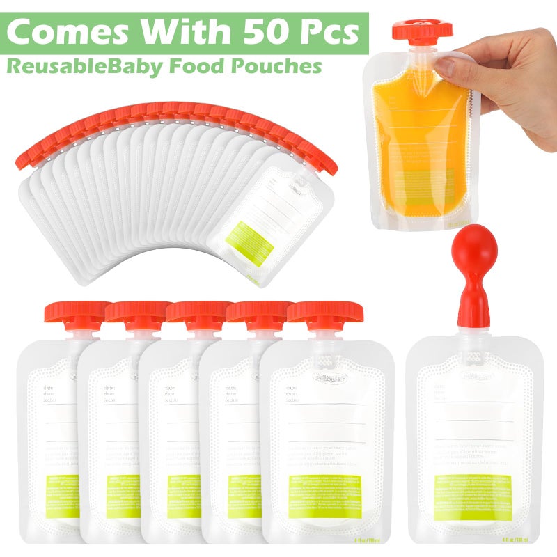 Afarnook Squeeze Station Baby Food Maker Refillable Baby Food Pouches 50 Pcs Squeezed Pouches Filler Snacks Puree Storage Homemade Prep Essential for Infant and Toddlers - Image 2