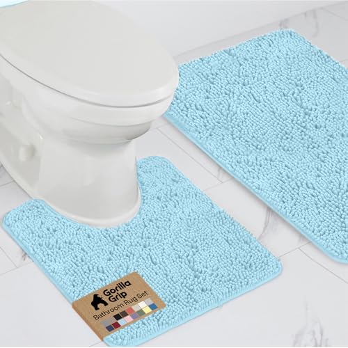GORILLA GRIP Bathroom Rug Sets Soft Chenille 2 Piece Area Rugs Set Toilet Base Mat and 30x20 Carpet Absorbent Microfiber Washable Mats Dry Quickly Home Dcor and Bath Room Accessories Sky - Image 1