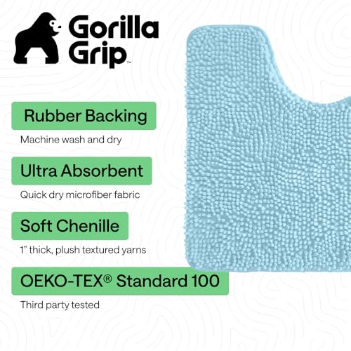 GORILLA GRIP Bathroom Rug Sets Soft Chenille 2 Piece Area Rugs Set Toilet Base Mat and 30x20 Carpet Absorbent Microfiber Washable Mats Dry Quickly Home Dcor and Bath Room Accessories Sky - Image 3