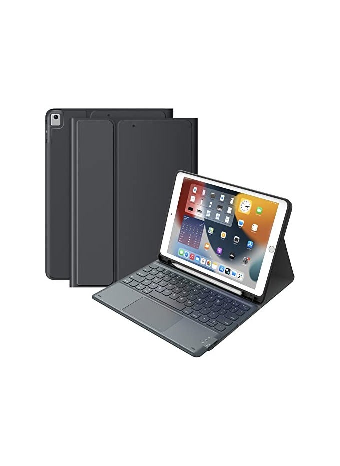 إيروريكس لوحة مفاتيح iPad الجيل التاسع، لوحة مفاتيح لجهاز iPad الجيل الثامن/السابع 10.2 بوصة، لوحة تتبع ذكية، لاسلكية قابلة للفصل مع حامل أقلام، حافظة لوحة مفاتيح قابلة للطي لجهاز iPad 9/8/7 الجيل 10.2 بوصة، أسود  - Image 1