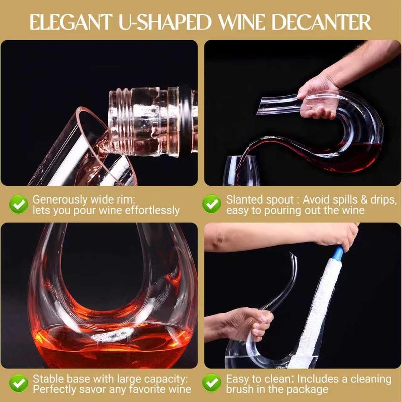 Yaschmo Wine Decanter, Swan U-Shaped Wine Carafe, Hand Blown Lead-Free Crystal Glass Wine Aerator, Large Red Wine Decanter Set, Easy Clean with Cleaning Brush , Luxury Gift for Christmas,Home,Parties - Image 5