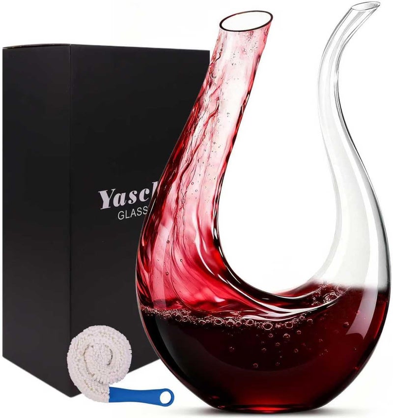 Yaschmo Wine Decanter, Swan U-Shaped Wine Carafe, Hand Blown Lead-Free Crystal Glass Wine Aerator, Large Red Wine Decanter Set, Easy Clean with Cleaning Brush , Luxury Gift for Christmas,Home,Parties - Image 1
