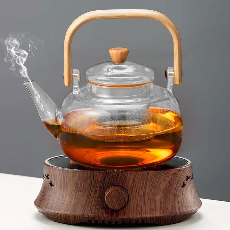 KRUPAVI Glass Teapot with Glass Infuser 900ml Tea Pot with Bamboo Handle HeatResistant Glass Tea Pot Borosilicate Glass Tea Maker for Loose Tea Safe On Stovetop Pack of 1 - Image 4