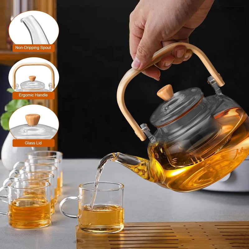 KRUPAVI Glass Teapot with Glass Infuser 900ml Tea Pot with Bamboo Handle HeatResistant Glass Tea Pot Borosilicate Glass Tea Maker for Loose Tea Safe On Stovetop Pack of 1 - Image 3