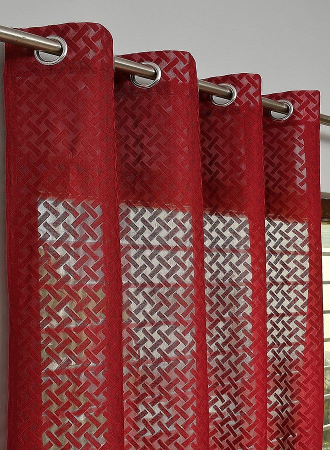 YUKANY Sheer Floral Transparent Net Curtains for Living Room I (1 Pc. Maroon Cross, Door_8FT) - Image 1