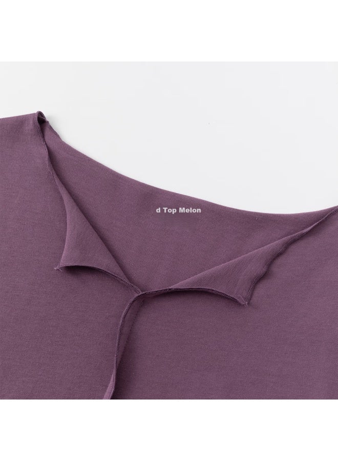 Top melon Dingguagua Women's Spring Summer Pure Cotton V-neck Long Sleeve Pajama Set Meadow Purple 170 - Image 3