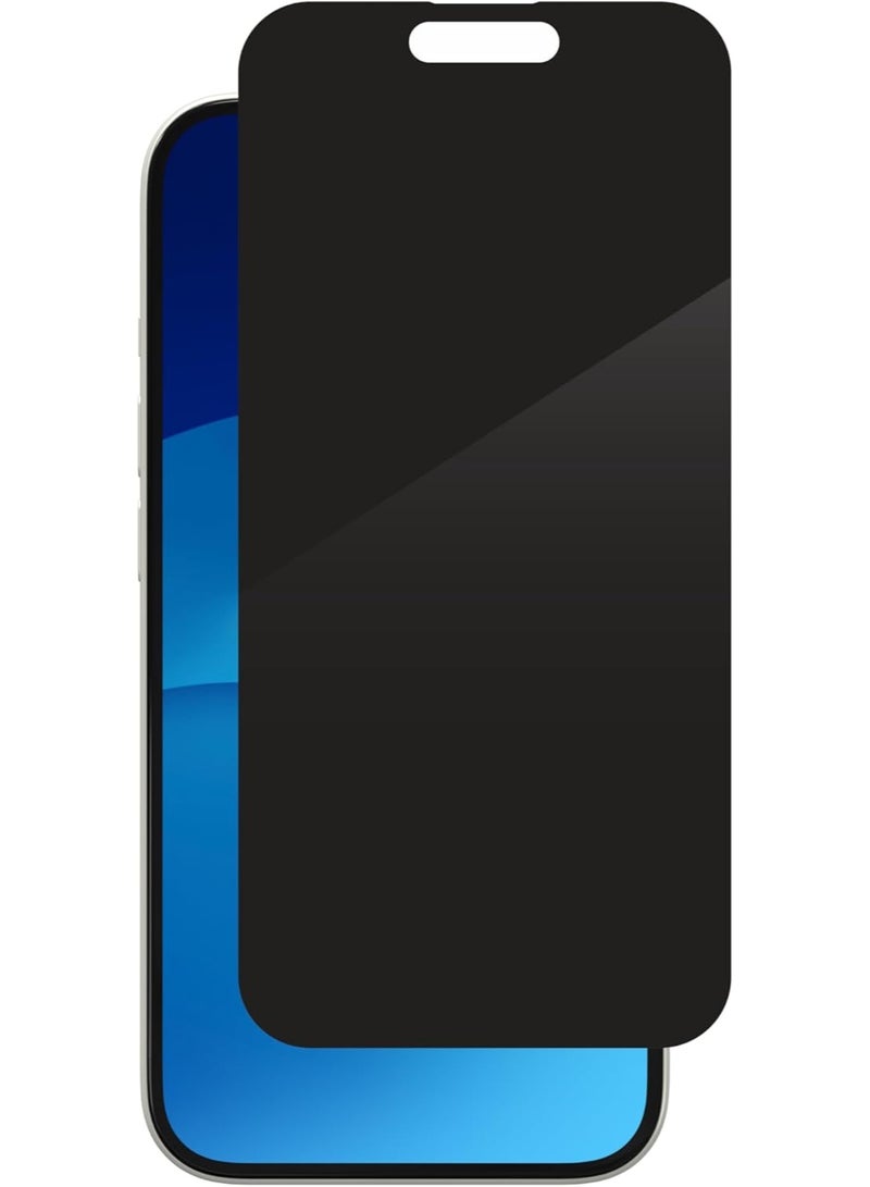 زاج واقي شاشة InvisibleShield Glass Elite Privacy من الزجاج المقوى لهاتف iPhone 15 [6.1 بوصة]، يوفر حماية للخصوصية، متوافق مع أغطية الحماية، مقاوم للبصمات والخدوش، مقاوم للصدمات (أسود) - Image 1