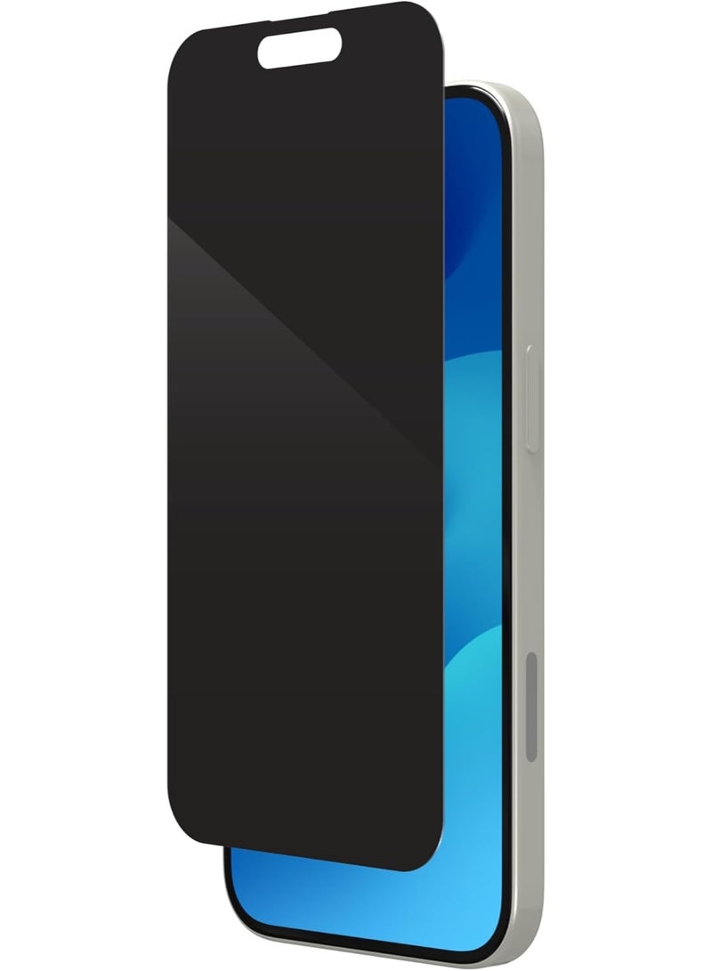 زاج واقي شاشة InvisibleShield Glass Elite Privacy من الزجاج المقوى لهاتف iPhone 15 [6.1 بوصة]، يوفر حماية للخصوصية، متوافق مع أغطية الحماية، مقاوم للبصمات والخدوش، مقاوم للصدمات (أسود) - Image 2