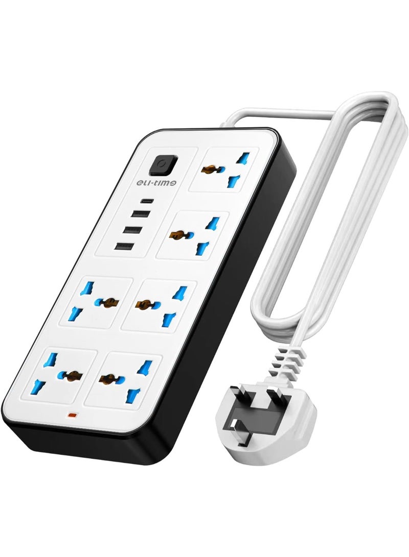 GKK A38 Power Extension Socket with 6 Universal AC Outlets, 3 USB Ports & 1 PD Charging Port, Power Strip with On/Off Switch, Multi Plug Extension Board for Home, Office & Travel, White/Black - Image 2