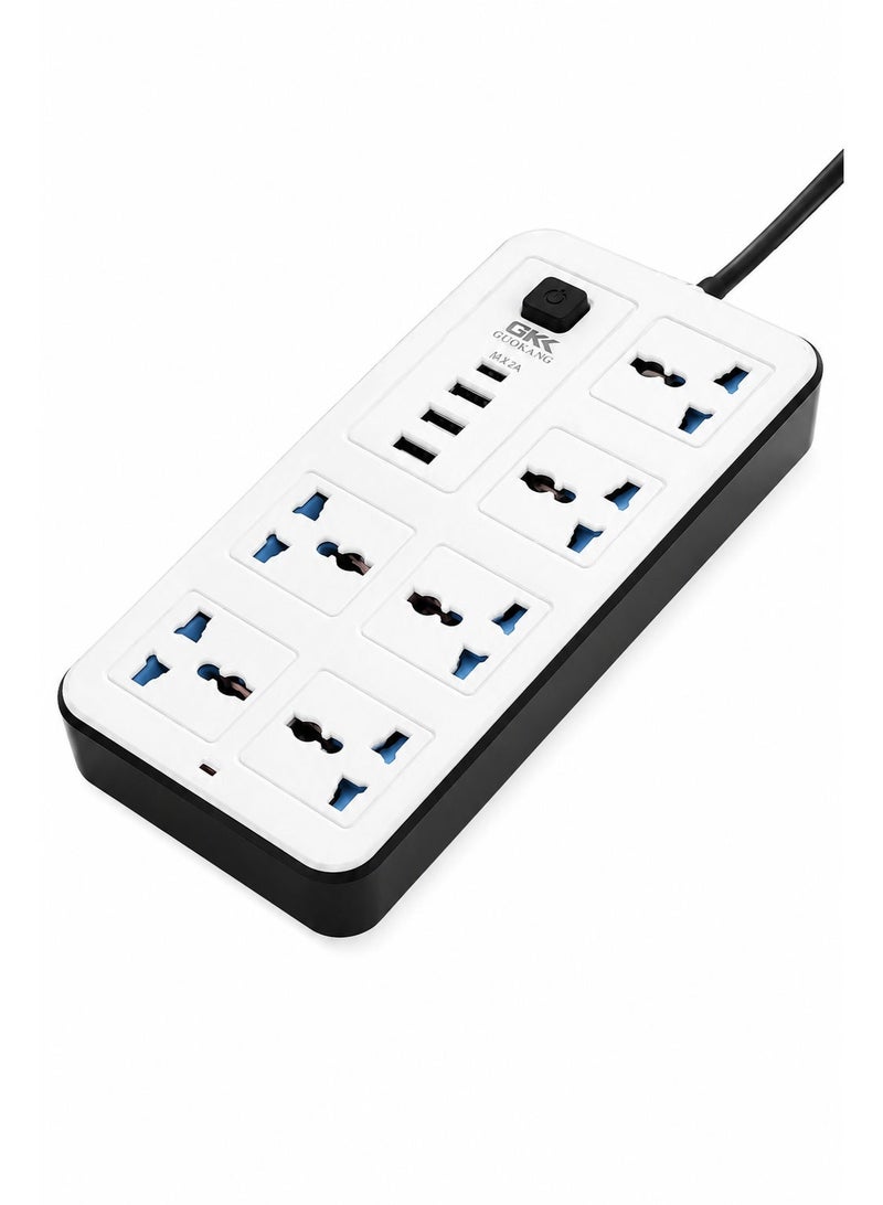 GKK A38 Power Extension Socket with 6 Universal AC Outlets, 3 USB Ports & 1 PD Charging Port, Power Strip with On/Off Switch, Multi Plug Extension Board for Home, Office & Travel, White/Black - Image 1