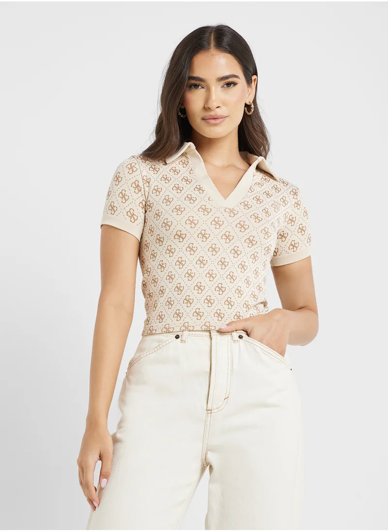 GUESS Printed Collar Neck Top