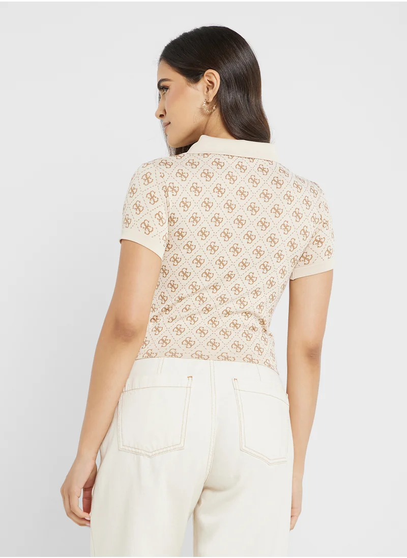 GUESS Printed Collar Neck Top
