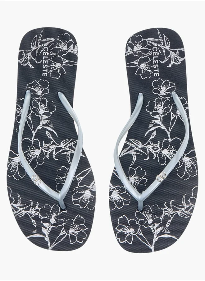 سيليست Womens Floral Print Thong Slippers