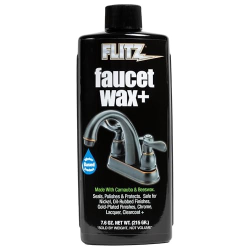 Flitz Faucet Wax Plus - 7.6oz Bottle of USA-Made, Water-Based Faucet Cleaner & Polisher for Water Stains, Fingerprints, & More - Metal Wax for Bronze, Nickel, Chrome, Brass - Granite Polish (1 Pack) - Image 1
