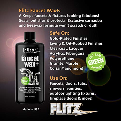 Flitz Faucet Wax Plus - 7.6oz Bottle of USA-Made, Water-Based Faucet Cleaner & Polisher for Water Stains, Fingerprints, & More - Metal Wax for Bronze, Nickel, Chrome, Brass - Granite Polish (1 Pack) - Image 2