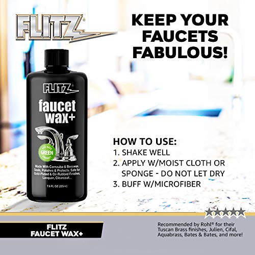 Flitz Faucet Wax Plus - 7.6oz Bottle of USA-Made, Water-Based Faucet Cleaner & Polisher for Water Stains, Fingerprints, & More - Metal Wax for Bronze, Nickel, Chrome, Brass - Granite Polish (1 Pack) - Image 4