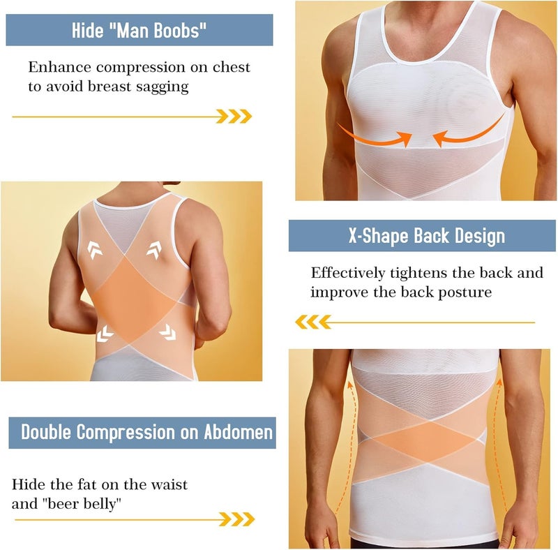 HSR Men's Compression Slimming Body Shaper Vest Tight Tummy Underwear Tank Top | Slim Fit Undershirts Workout Vest Breathable Mesh Shapewear - Image 3