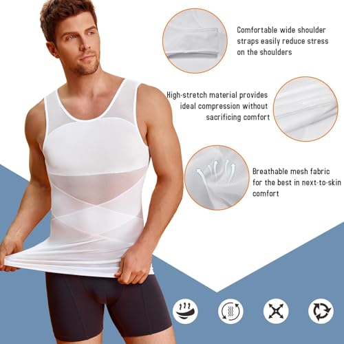 HSR Men's Compression Slimming Body Shaper Vest Tight Tummy Underwear Tank Top | Slim Fit Undershirts Workout Vest Breathable Mesh Shapewear - Image 2