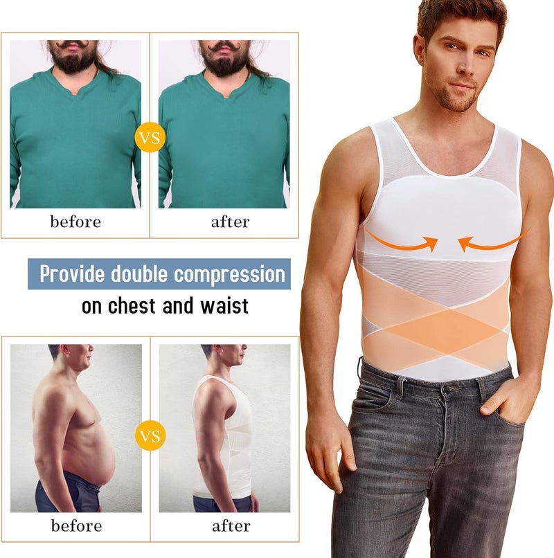 HSR Men's Compression Slimming Body Shaper Vest Tight Tummy Underwear Tank Top | Slim Fit Undershirts Workout Vest Breathable Mesh Shapewear - Image 4