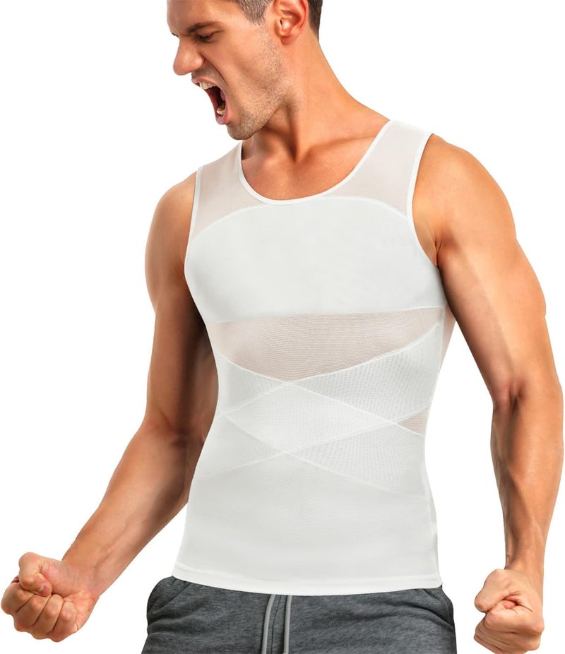 HSR Men's Compression Slimming Body Shaper Vest Tight Tummy Underwear Tank Top | Slim Fit Undershirts Workout Vest Breathable Mesh Shapewear - Image 1