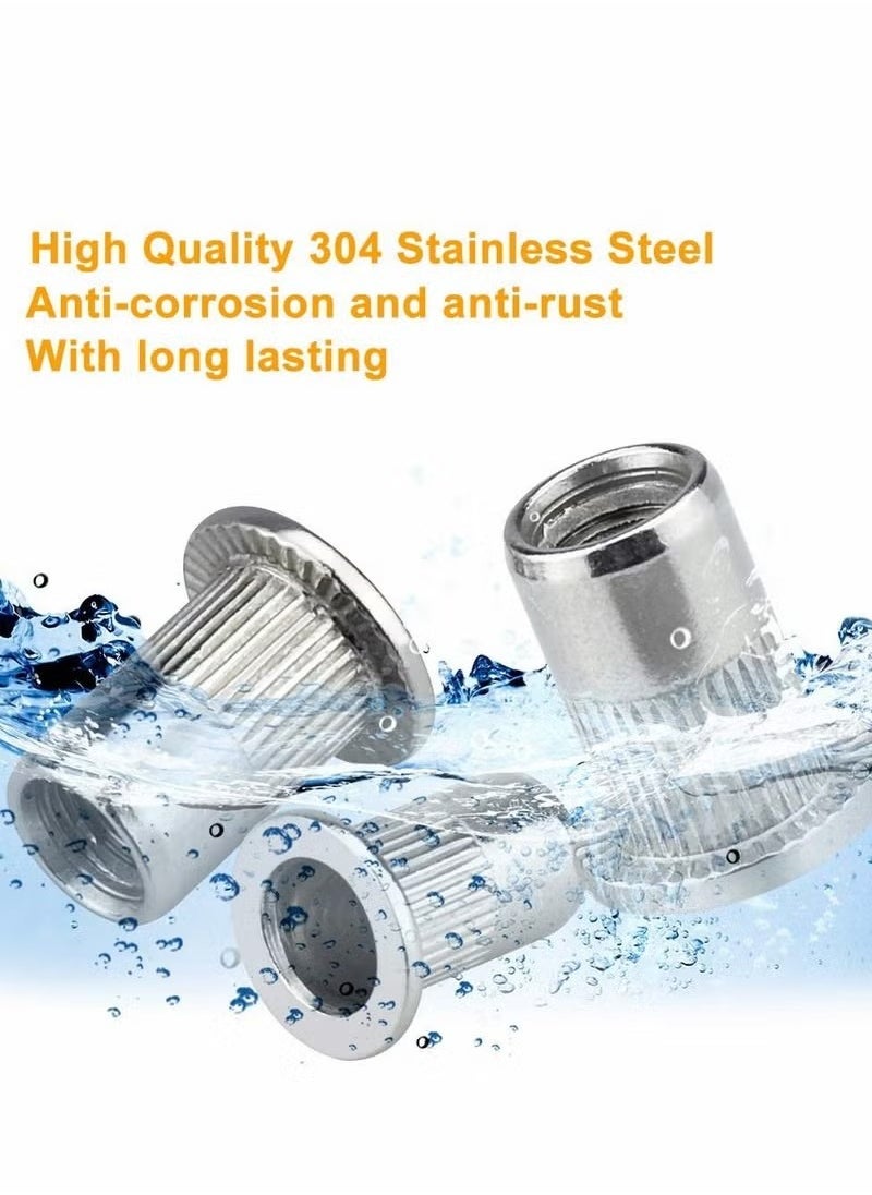 Realfrog - M6 Nut, 50 Pcs M6 Stainless Steel Rivet Nut, Flat Head Threaded Insert Nutsert Rivnuts, Fastener Rivet Nut Assortment Kit with Internal Threads (Sliver) - Image 1