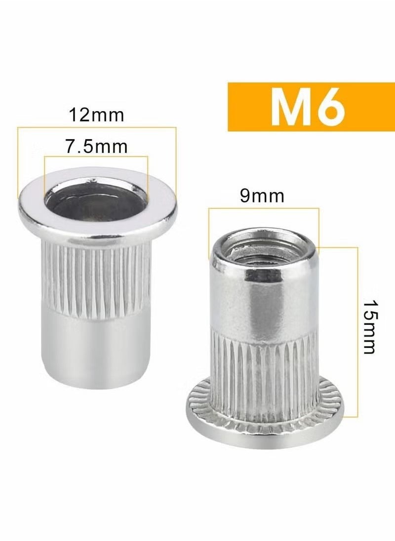 Realfrog - M6 Nut, 50 Pcs M6 Stainless Steel Rivet Nut, Flat Head Threaded Insert Nutsert Rivnuts, Fastener Rivet Nut Assortment Kit with Internal Threads (Sliver) - Image 1