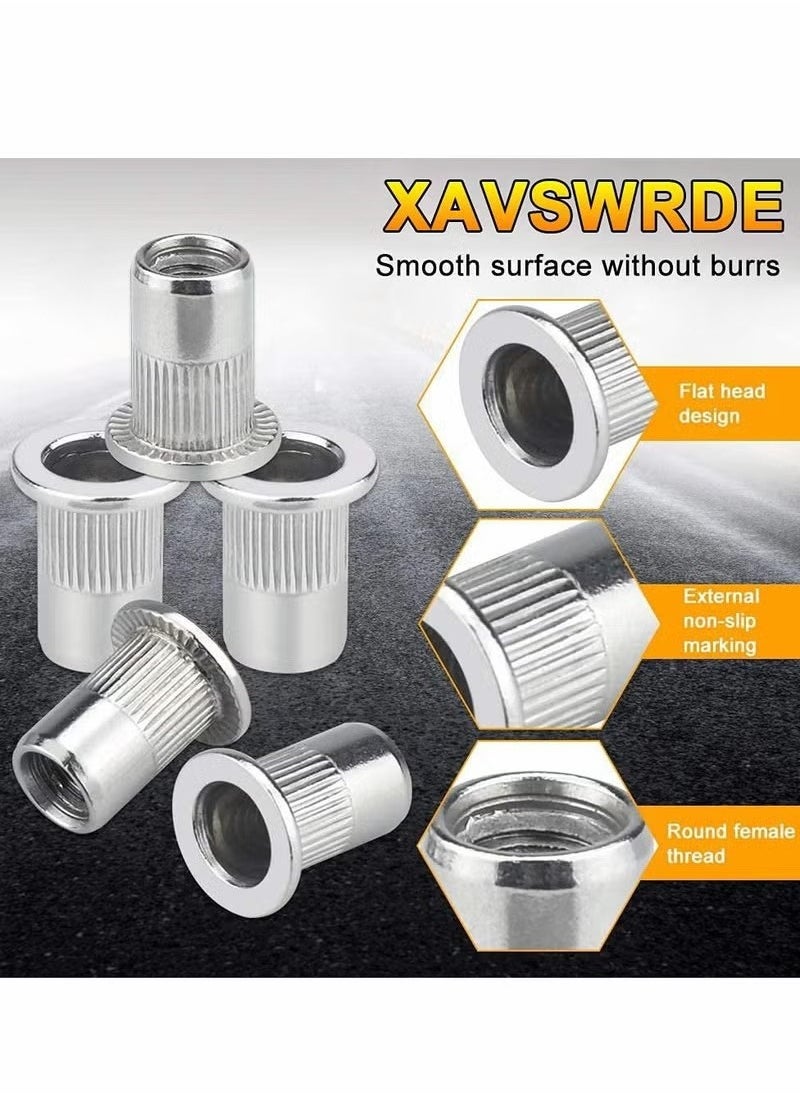 Realfrog - M6 Nut, 50 Pcs M6 Stainless Steel Rivet Nut, Flat Head Threaded Insert Nutsert Rivnuts, Fastener Rivet Nut Assortment Kit with Internal Threads (Sliver) - Image 1