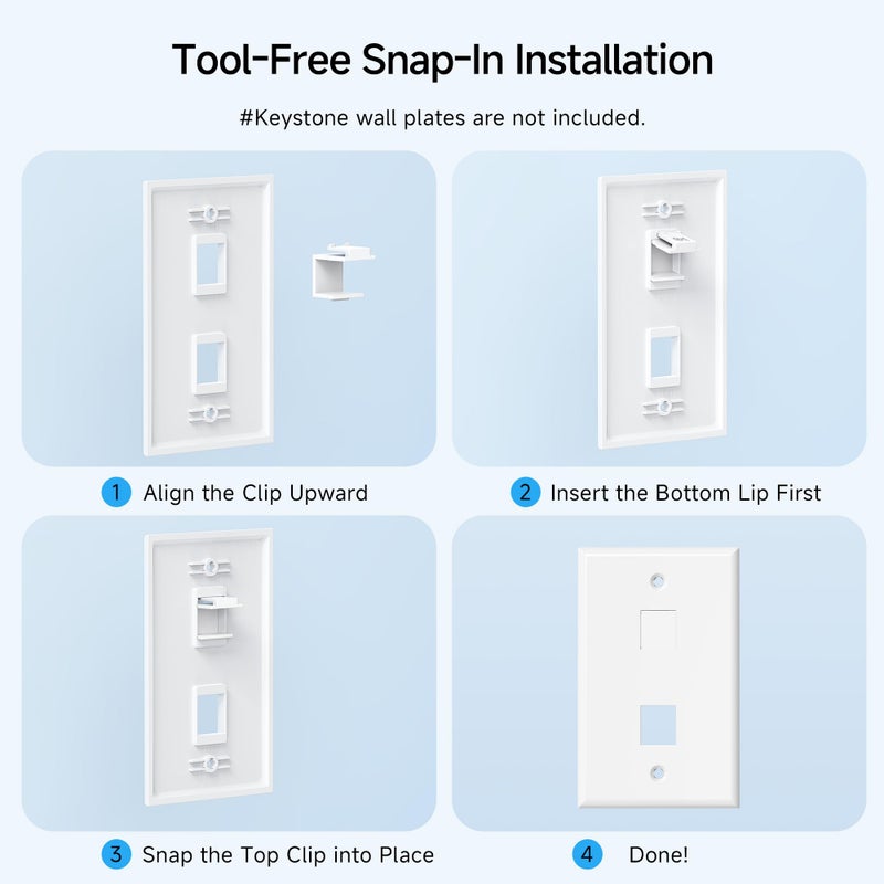 Cable Matters 20-Pack Blank Keystone Jack Inserts in White, Blank Inserts for Keystone Wall Plates/Patch Panels - Image 4