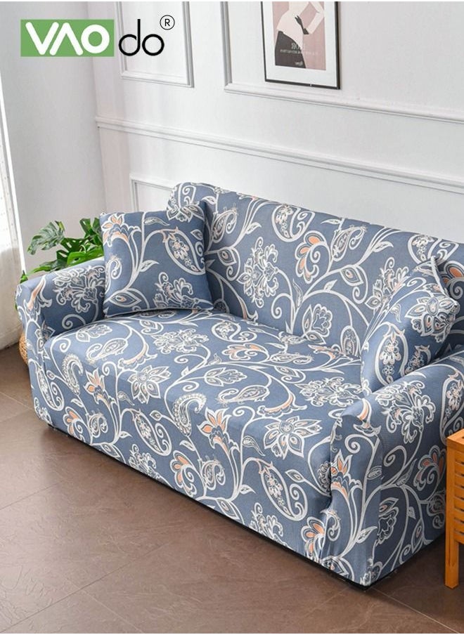 VAOdo - High Elastic Sofa Cover 3 Seat Universal All Inclusive Sofa Cover Fresh Blues Setable For All Seasons Difficult To Pilling Fine Soft Material High Color Fastness Fine Wrapped Sofa Cover - Image 1