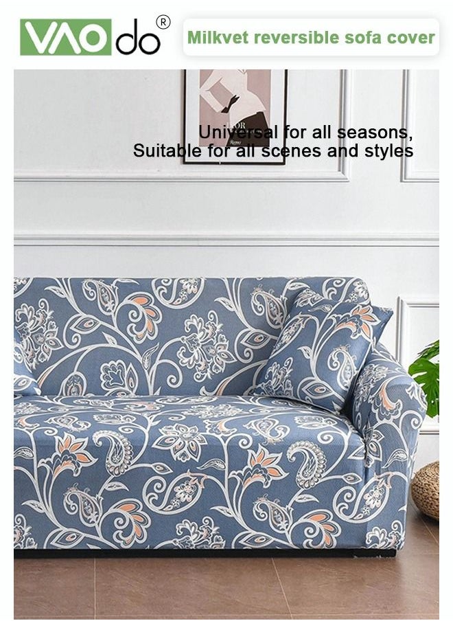 VAOdo - High Elastic Sofa Cover 3 Seat Universal All Inclusive Sofa Cover Fresh Blues Setable For All Seasons Difficult To Pilling Fine Soft Material High Color Fastness Fine Wrapped Sofa Cover - Image 1