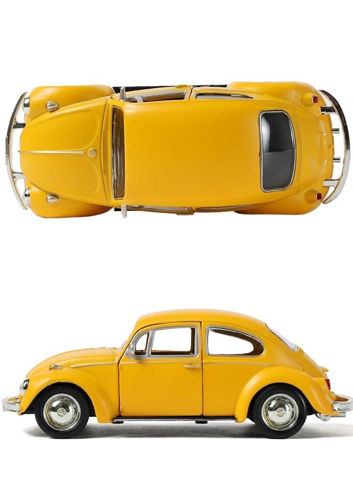 1:36 Alloy Beetle Car Model , Vintage Pull-Back Toy With Opening Doors , Collector's Decor Display ,Model Car Gift For Boys And Girls Yellow , 12.5 cm*4.5 cm*4 cm - Image 1