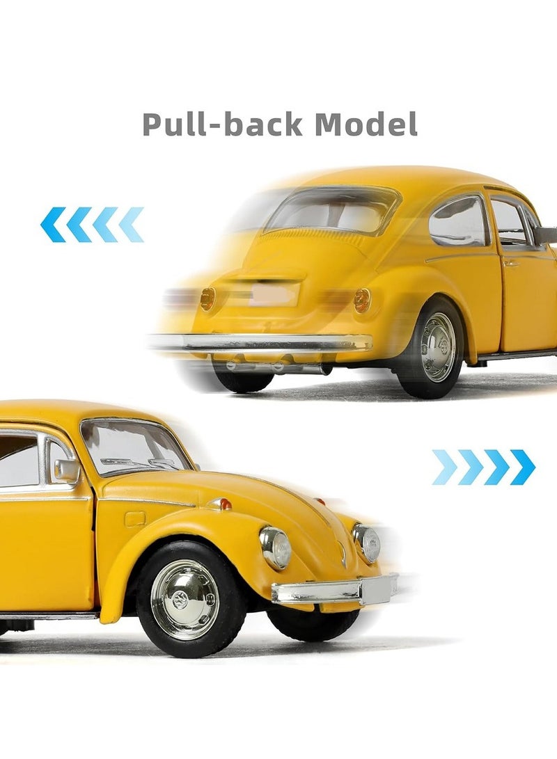 1:36 Alloy Beetle Car Model , Vintage Pull-Back Toy With Opening Doors , Collector's Decor Display ,Model Car Gift For Boys And Girls Yellow , 12.5 cm*4.5 cm*4 cm - Image 3