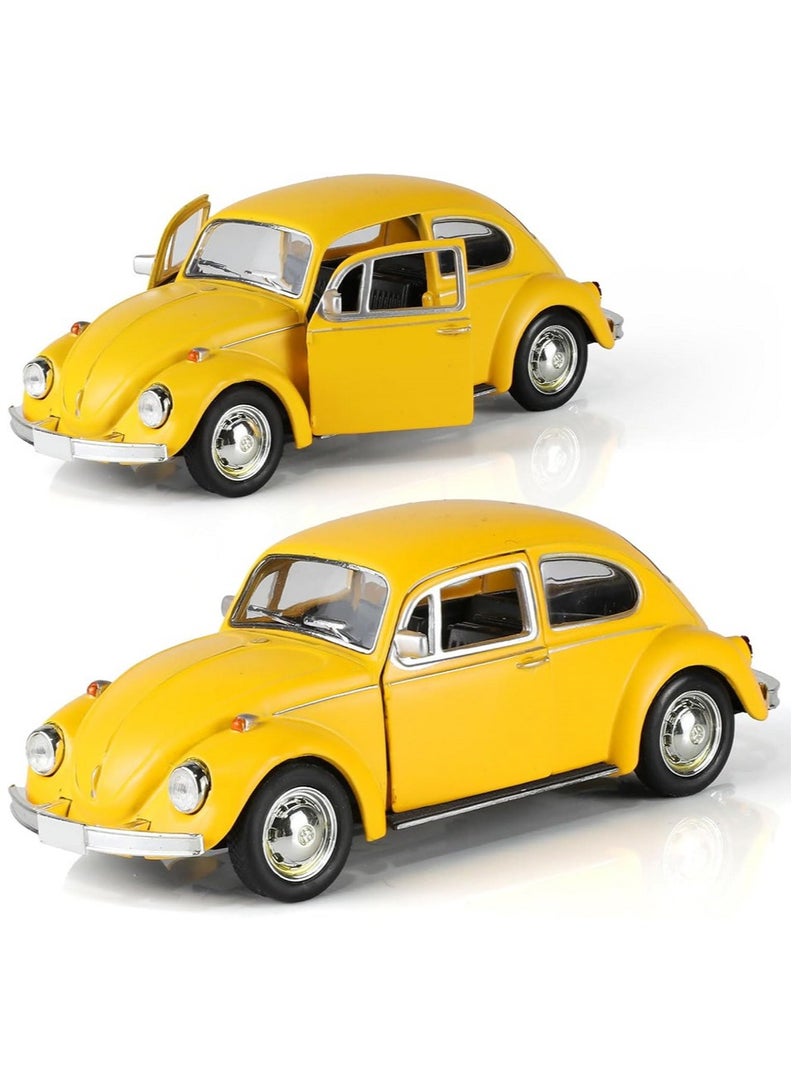1:36 Alloy Beetle Car Model , Vintage Pull-Back Toy With Opening Doors , Collector's Decor Display ,Model Car Gift For Boys And Girls Yellow , 12.5 cm*4.5 cm*4 cm - Image 2
