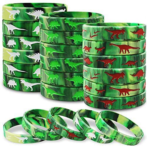 Heqishun 30 Pack Dinosaurs Silicone Wristbands Dinosaurs Bracelets Dinosaurs World Jurassic Party Supplies for Dinosaurs Theme Party Birthday Party Favors Gifts Bags Stuffers - 3 Colors - Image 1