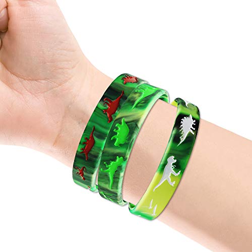 Heqishun 30 Pack Dinosaurs Silicone Wristbands Dinosaurs Bracelets Dinosaurs World Jurassic Party Supplies for Dinosaurs Theme Party Birthday Party Favors Gifts Bags Stuffers - 3 Colors - Image 4