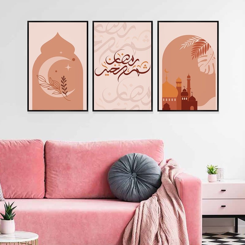 Marktna Three canvas paintings with an Islamic design for the month of Ramadan, with a hollow frame, measuring (90×40), three pieces. - Image 3