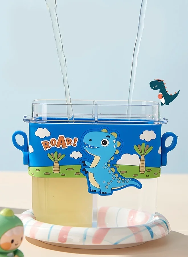 LITTLE SURPRISE BOX Little Surprise Box, Dual Beverage compartment, Blue Dino Tritan Kids Water Bottle, 580ml, 2yrs +