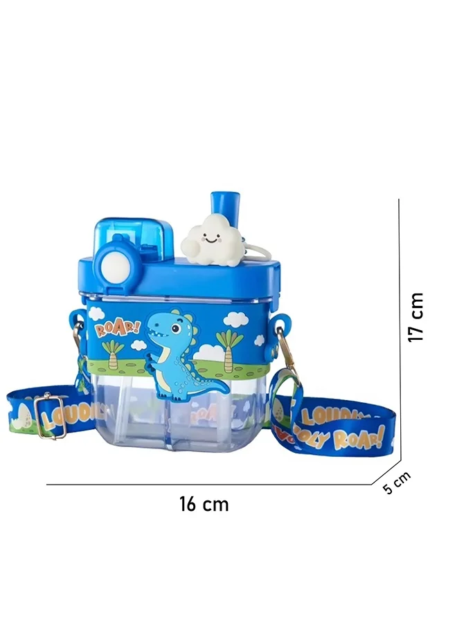 LITTLE SURPRISE BOX Little Surprise Box, Dual Beverage compartment, Blue Dino Tritan Kids Water Bottle, 580ml, 2yrs +