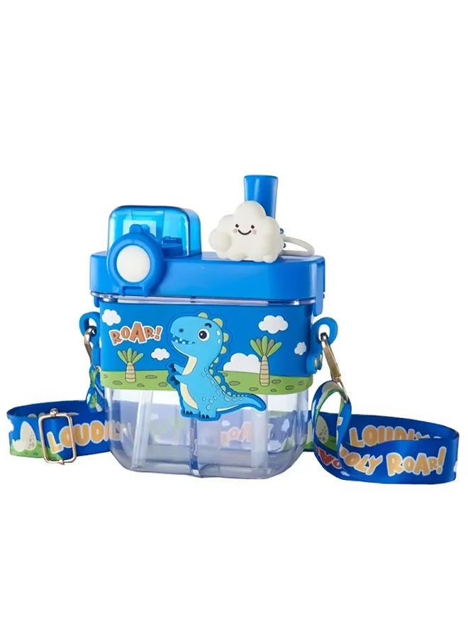LITTLE SURPRISE BOX Little Surprise Box, Dual Beverage compartment, Blue Dino Tritan Kids Water Bottle, 580ml, 2yrs +