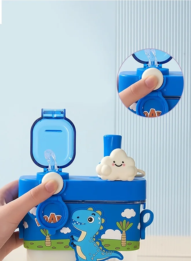LITTLE SURPRISE BOX Little Surprise Box, Dual Beverage compartment, Blue Dino Tritan Kids Water Bottle, 580ml, 2yrs +