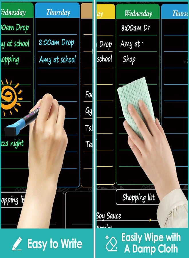 ماكسجير لوحة ماكس جير السوداء الأسبوعية للكتابة والمسح الجاف، مقاس 16 × 12 بوصة، لوحة بيضاء مغناطيسية لتخطيط الوجبات، لوحة طباشيرية لتخطيط قوائم الطعام، دفتر ملاحظات للمطبخ مع 7 أقلام تحديد وممحاة واحدة - Image 4