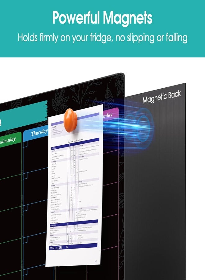 ماكسجير لوحة ماكس جير السوداء الأسبوعية للكتابة والمسح الجاف، مقاس 16 × 12 بوصة، لوحة بيضاء مغناطيسية لتخطيط الوجبات، لوحة طباشيرية لتخطيط قوائم الطعام، دفتر ملاحظات للمطبخ مع 7 أقلام تحديد وممحاة واحدة - Image 3