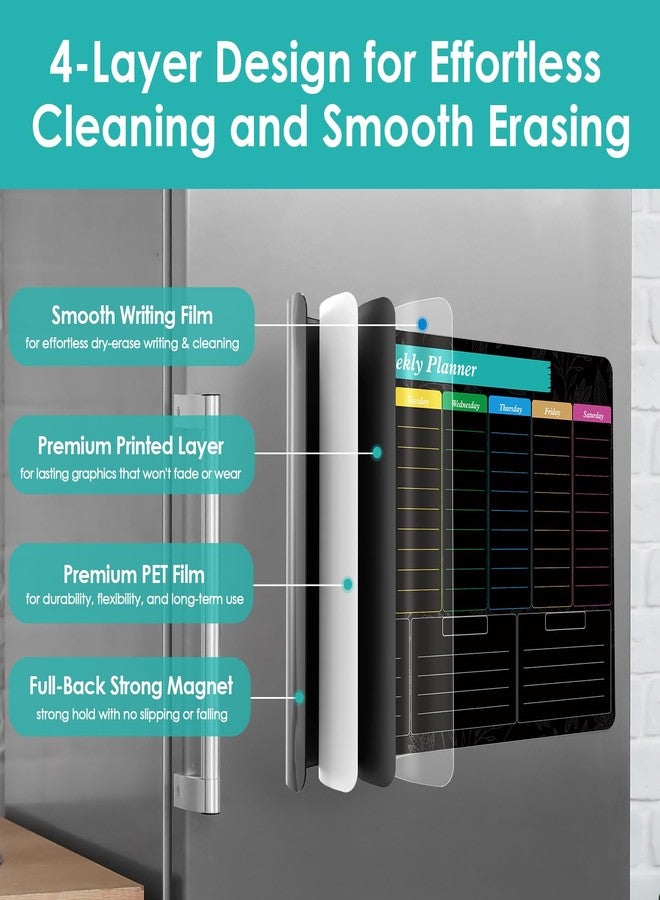 ماكسجير لوحة ماكس جير السوداء الأسبوعية للكتابة والمسح الجاف، مقاس 16 × 12 بوصة، لوحة بيضاء مغناطيسية لتخطيط الوجبات، لوحة طباشيرية لتخطيط قوائم الطعام، دفتر ملاحظات للمطبخ مع 7 أقلام تحديد وممحاة واحدة - Image 2
